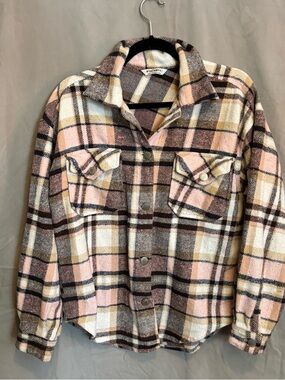 Plaid Shacket Jacket in Pink and Brown